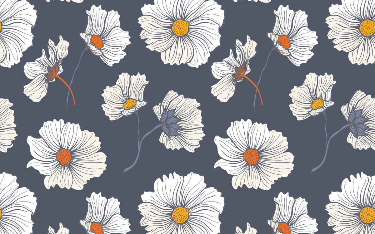 Papier peint panoramique Fleurs blanches sur ardoise : le décor à plat