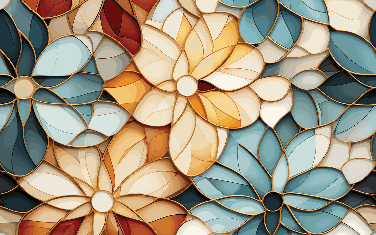 Papier peint panoramique Fleurs de vitrail : le décor à plat