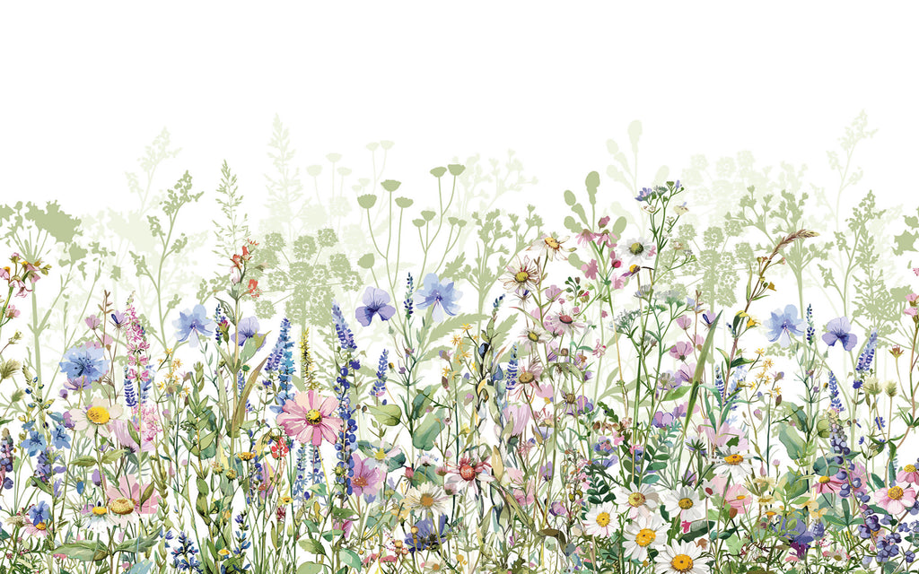 Papier peint panoramique Fleurs des haies : le décor à plat