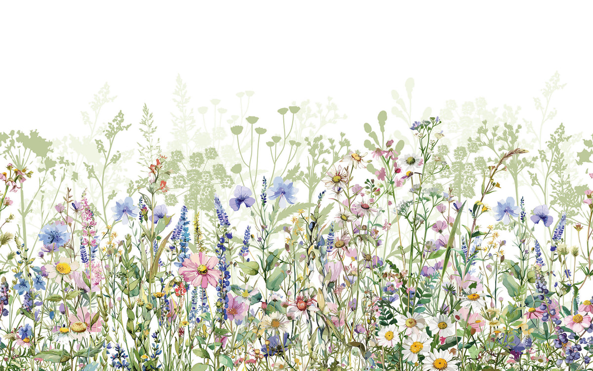 Papier peint panoramique Fleurs des haies : le décor à plat