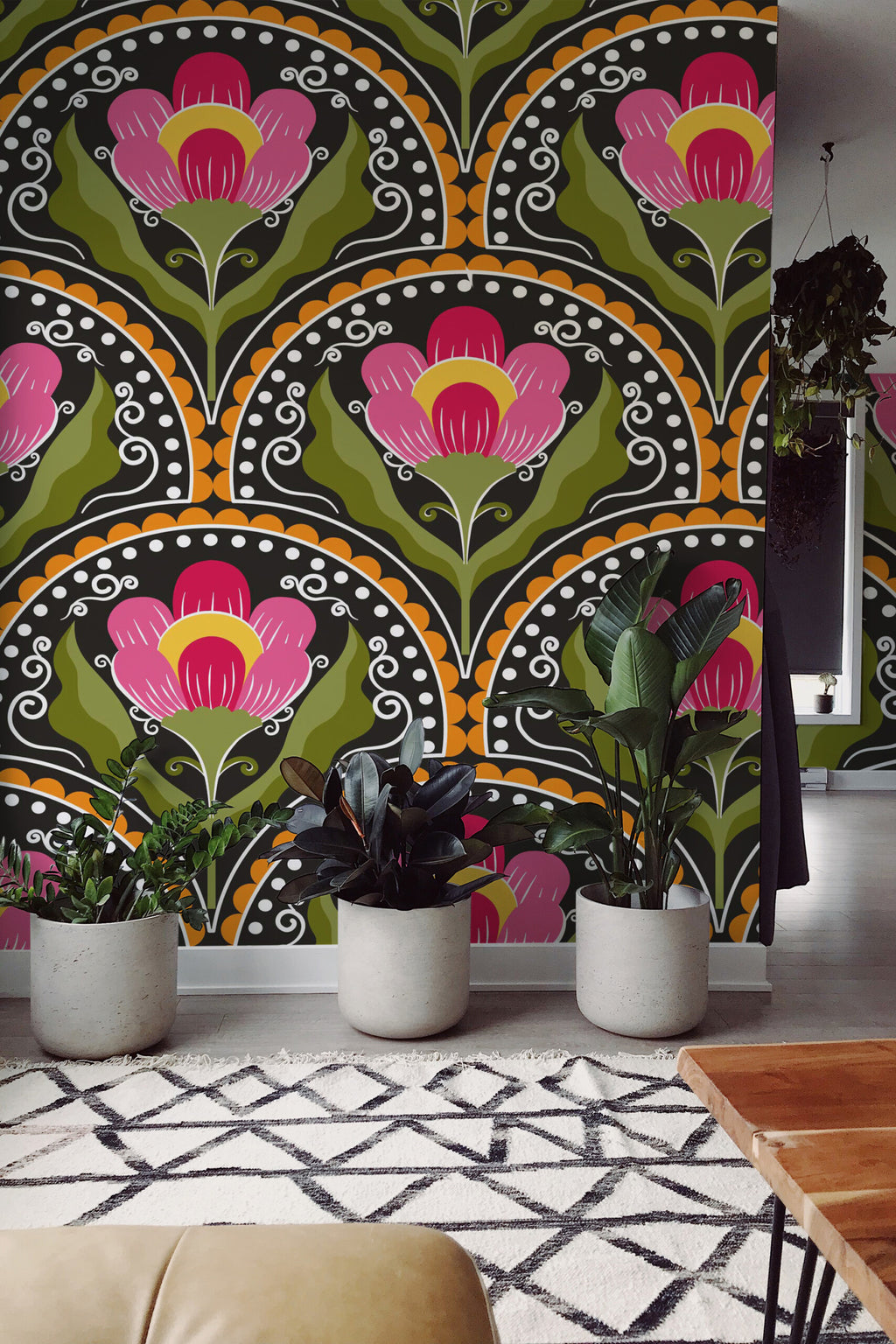 Fleurs en écailles roses · papier peint panoramique, vue 2