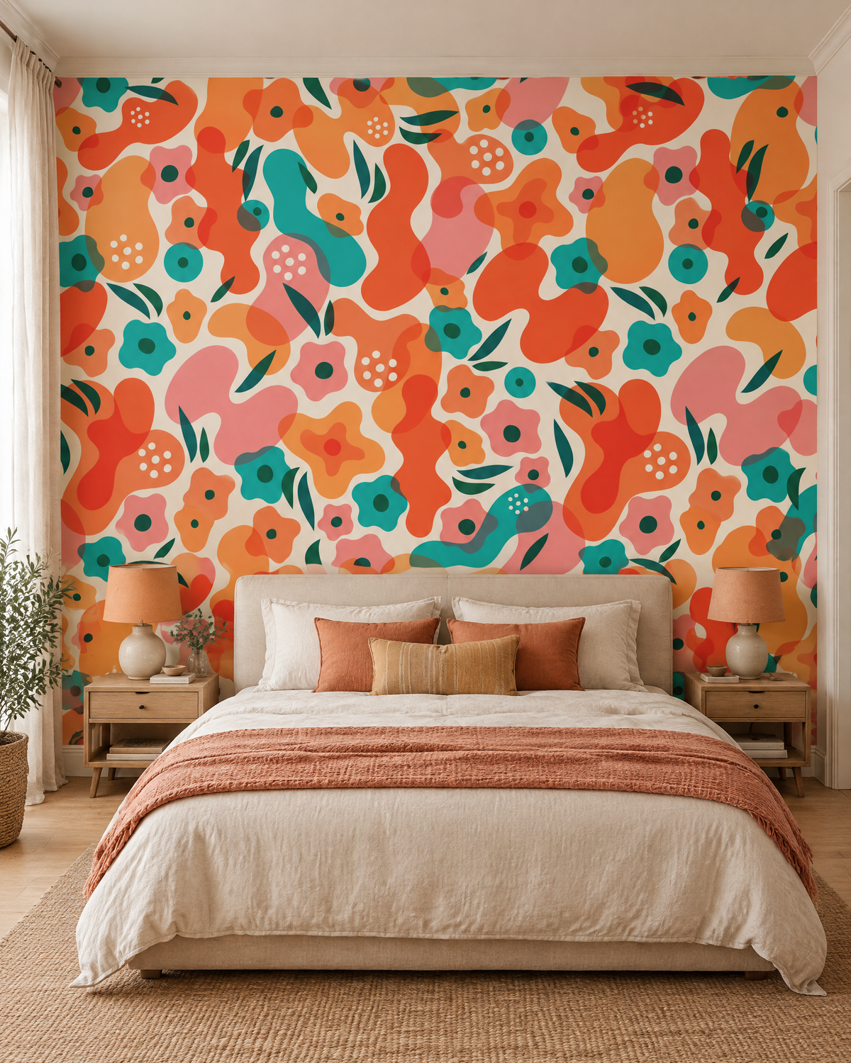Fleurs en gerbe, papier peint panoramique dans une chambre : visuel d'ambiance illustratif