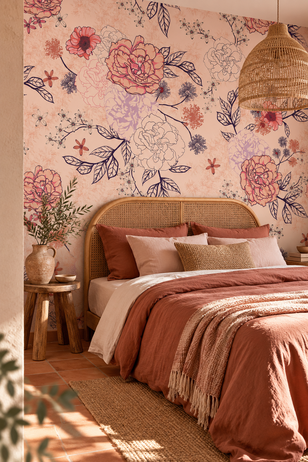 Floraison ancienne, papier peint panoramique dans une chambre d'enfant : visuel d'ambiance illustratif