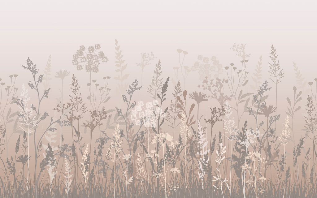 Papier peint panoramique Prairie nacrée : le décor à plat