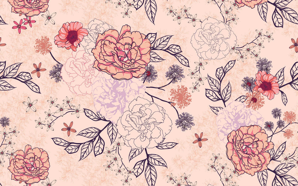 Papier peint panoramique Fleurs sur pêche : le décor à plat