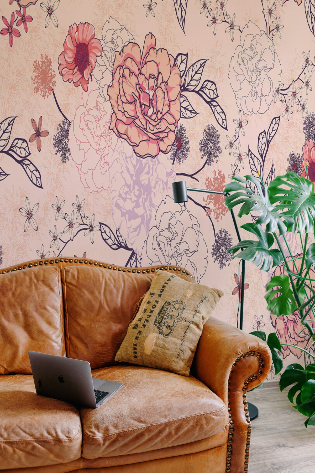 Fleurs sur pêche · papier peint panoramique, vue 3