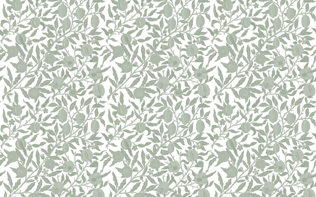 Papier peint panoramique Fleurs sur vert sauge : le décor à plat