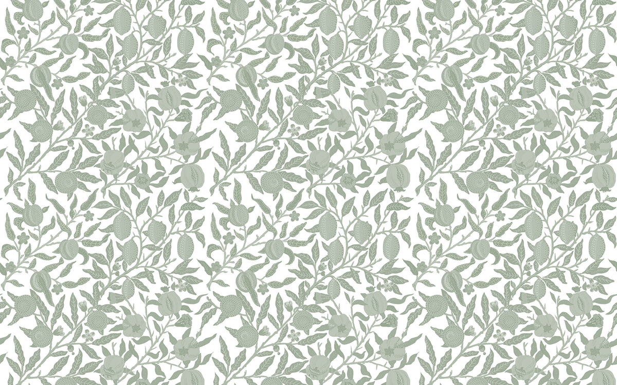 Papier peint panoramique Fleurs sur vert sauge : le décor à plat