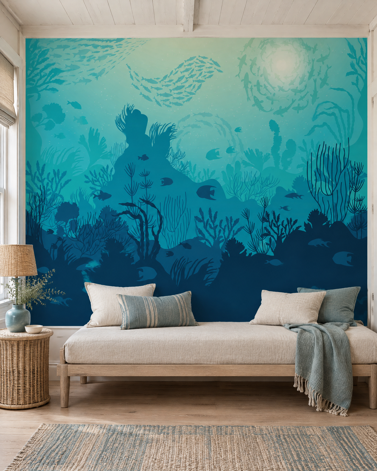 Calme sous les flots, papier peint panoramique dans une chambre : visuel d'ambiance illustratif