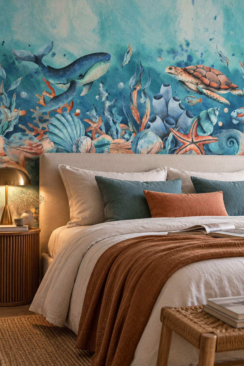 Songe sous-marin, papier peint panoramique dans une chambre : visuel d'ambiance illustratif