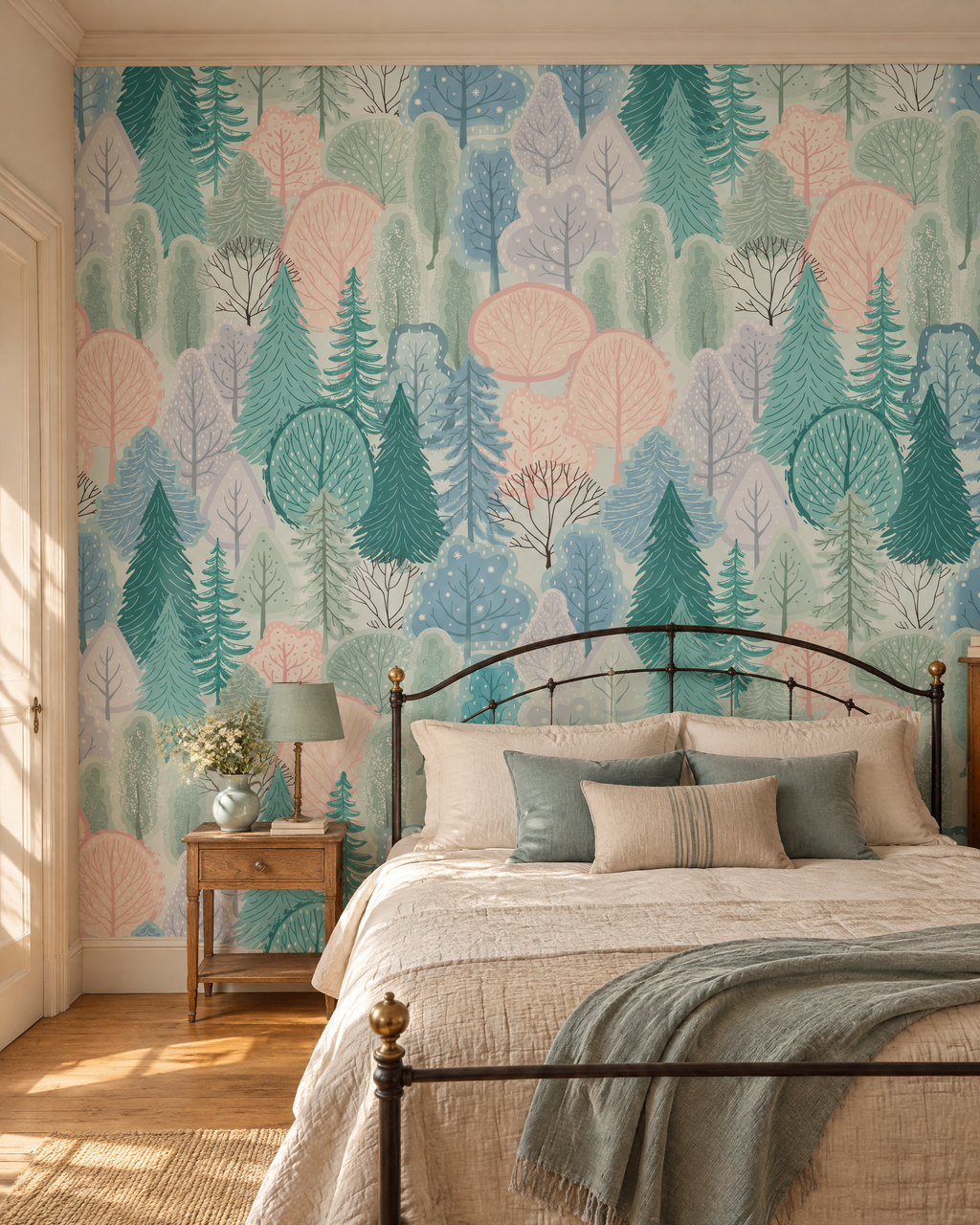 Clairière pastel, papier peint panoramique dans une chambre : visuel d'ambiance illustratif