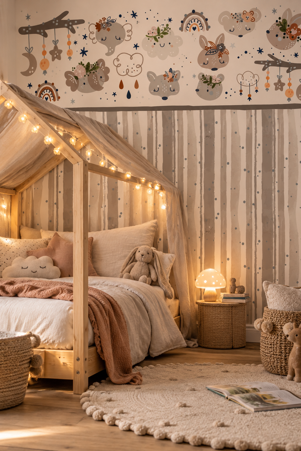 Habitants des bois, papier peint panoramique dans une chambre d'enfant : visuel d'ambiance illustratif