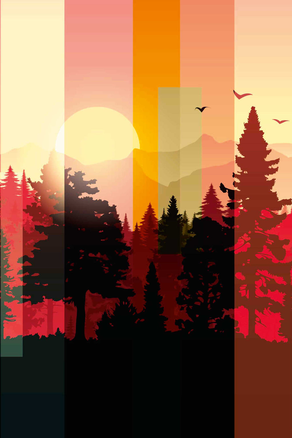 Forêt rayée au couchant · papier peint panoramique, vue 2