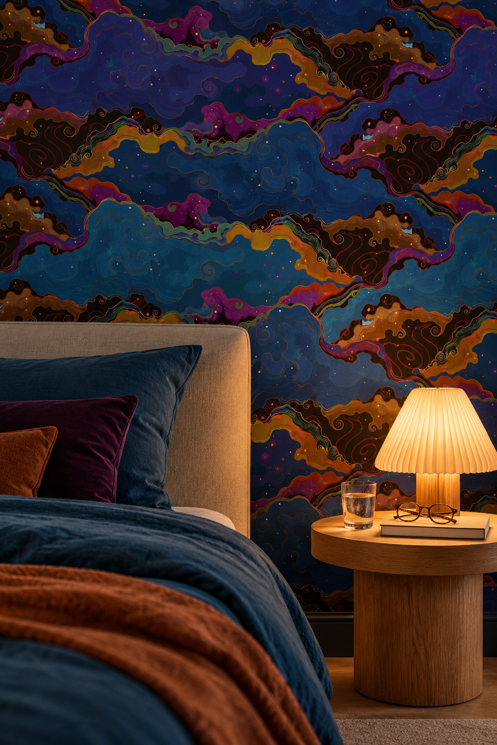 Vallons menthe, papier peint panoramique dans une chambre : visuel d'ambiance illustratif