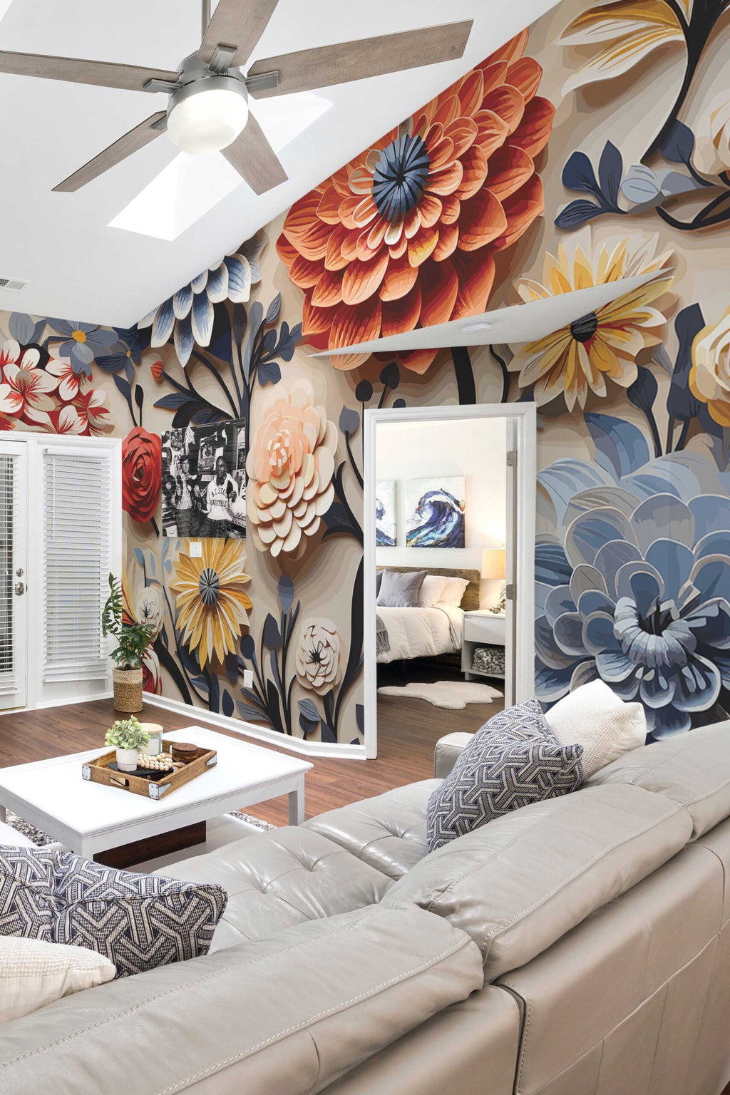 Grandes fleurs en volume · papier peint panoramique fleurs