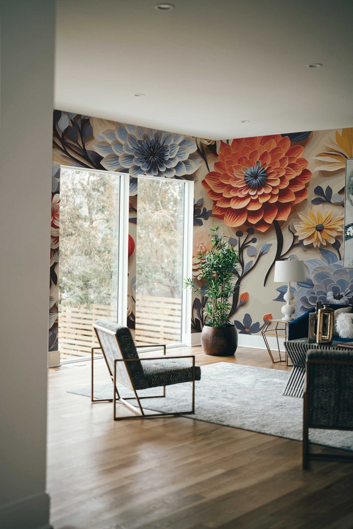 Grandes fleurs en volume · papier peint panoramique, vue 2