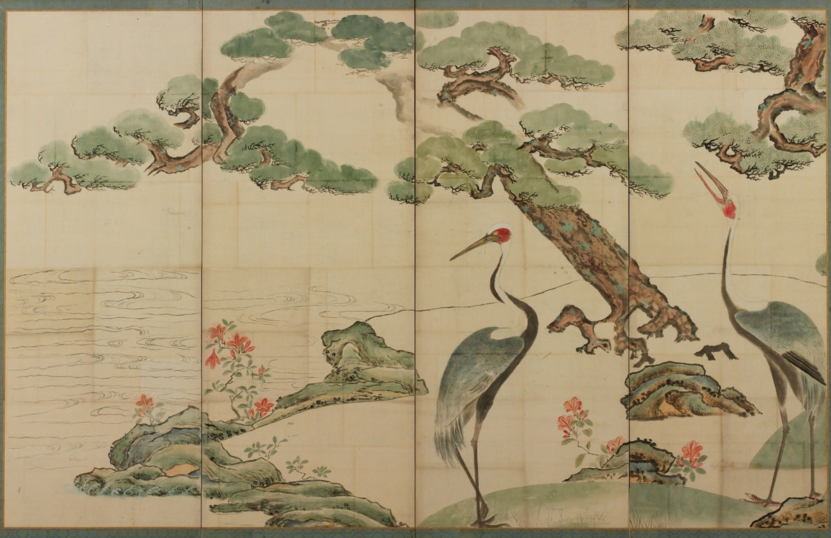 Papier peint panoramique Grues de Kōrin : le décor à plat, d'après Ogata Kōrin
