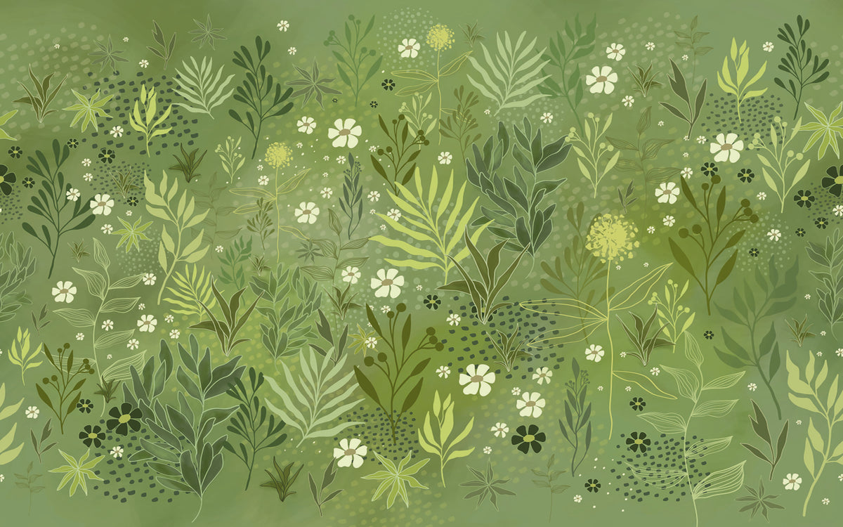 Papier peint panoramique Herbes folles blanches : le décor à plat