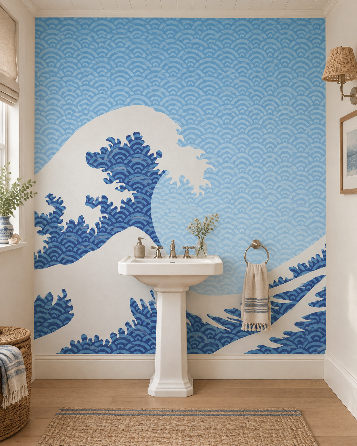 Houle de porcelaine, papier peint panoramique dans une salle de bain : visuel d'ambiance illustratif