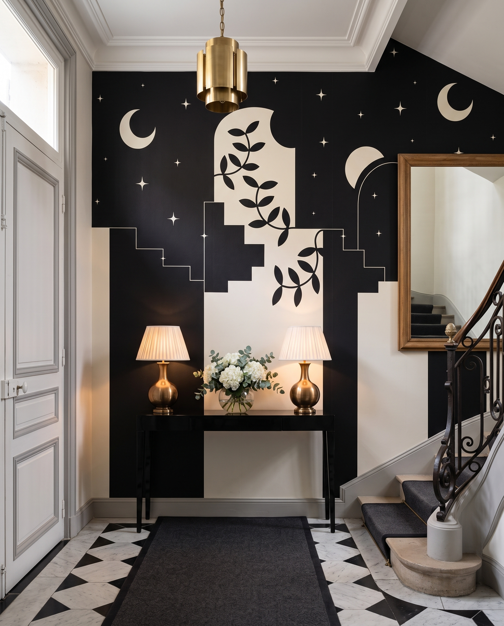 Jardin de lune, papier peint panoramique dans une entrée : visuel d'ambiance illustratif