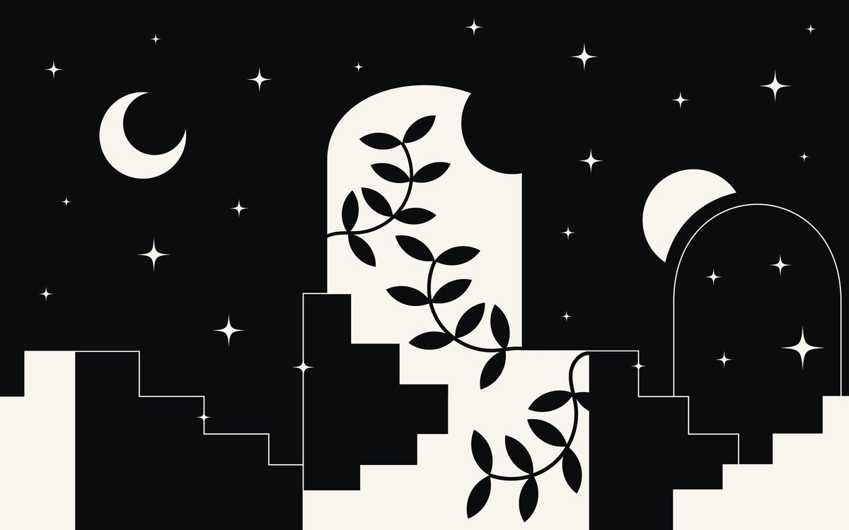 Papier peint panoramique Jardin de lune : le décor à plat