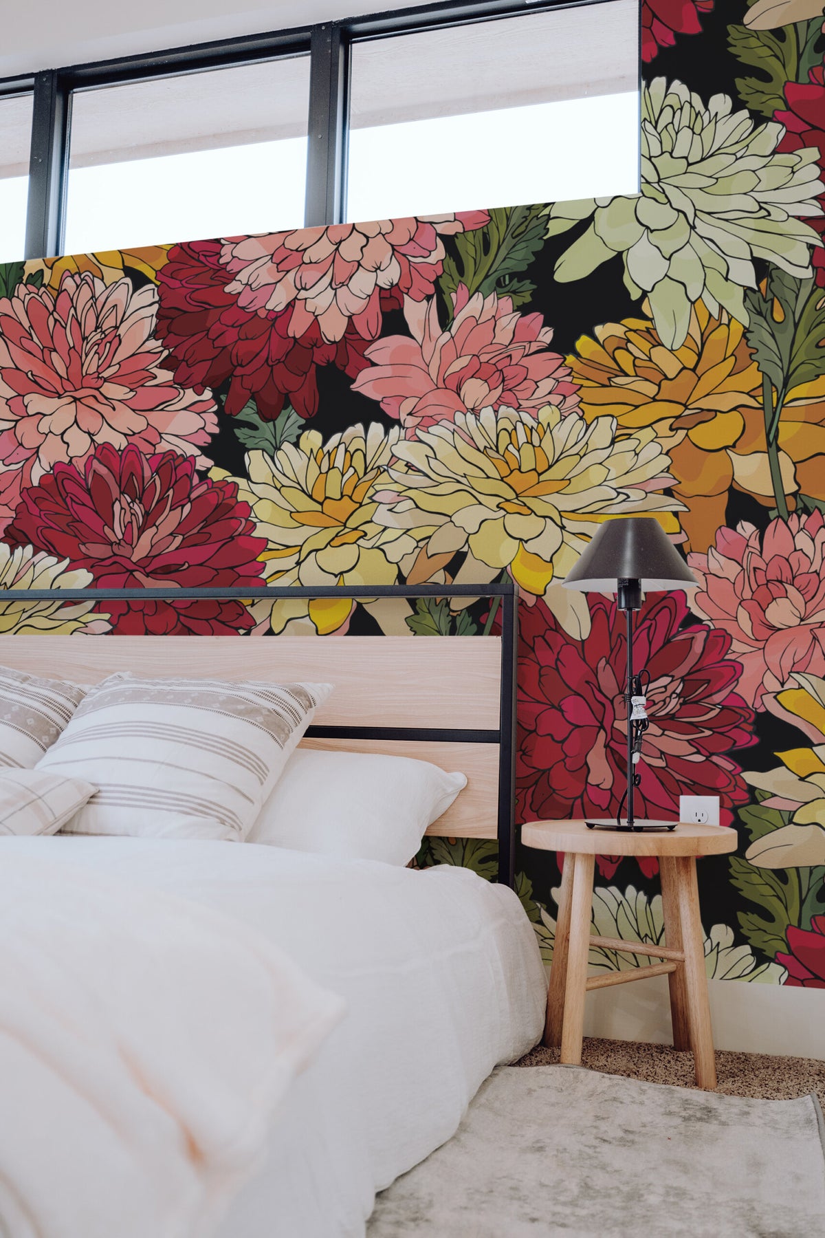 Jardin sur fond sombre · papier peint panoramique fleurs