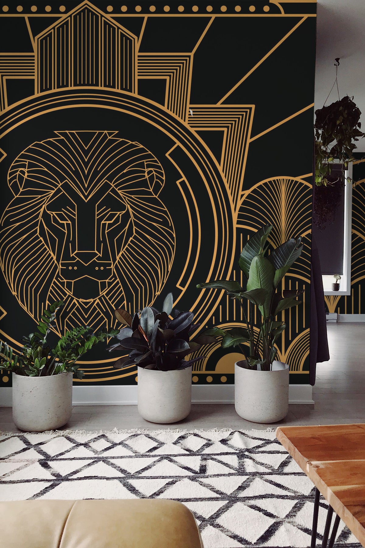 Lion or et noir · papier peint panoramique art déco