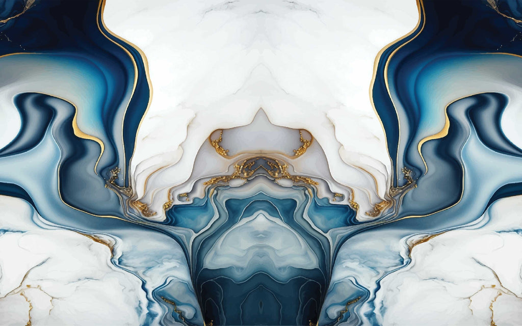 Papier peint panoramique Marbre bleu miroir : le décor à plat