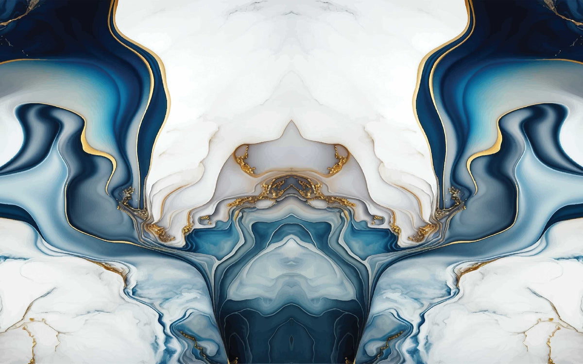 Papier peint panoramique Marbre bleu miroir : le décor à plat