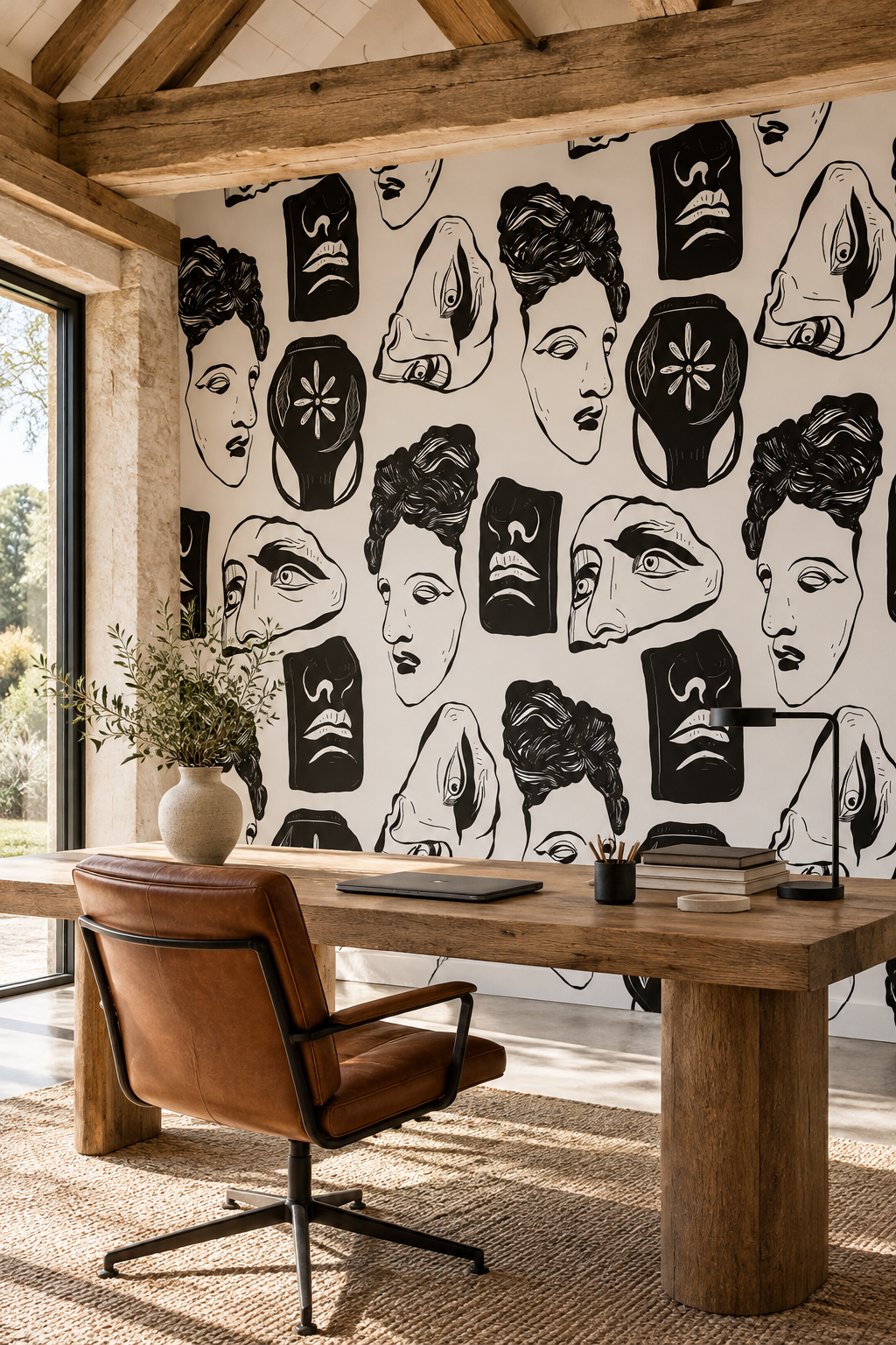 Marbres antiques, papier peint panoramique dans un bureau : visuel d'ambiance illustratif