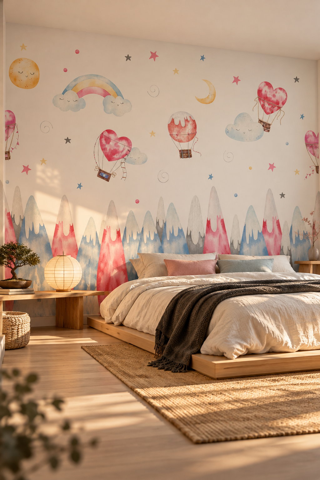 Ciels à l'aquarelle, papier peint panoramique dans une chambre : visuel d'ambiance illustratif