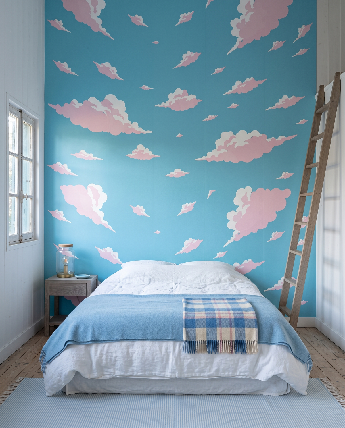 Nuages de sucre, papier peint panoramique dans une chambre : visuel d'ambiance illustratif