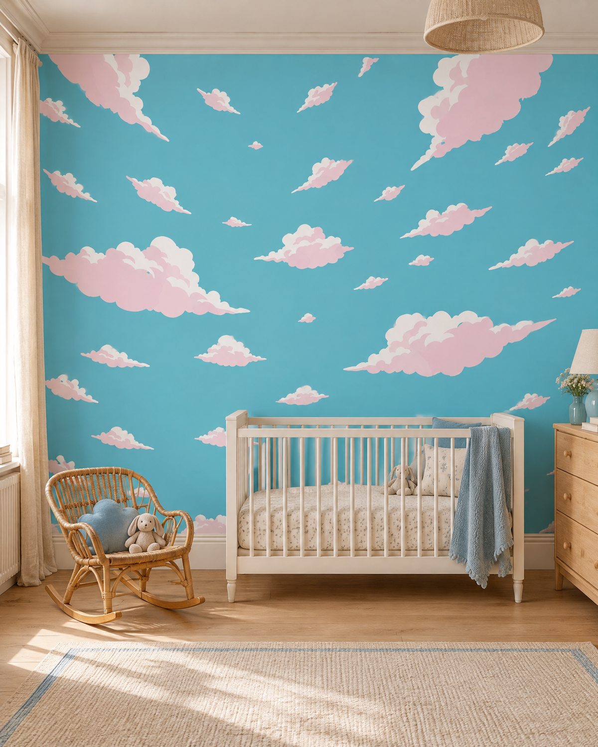 Nuages de sucre, papier peint panoramique dans une chambre d'enfant : visuel d'ambiance illustratif