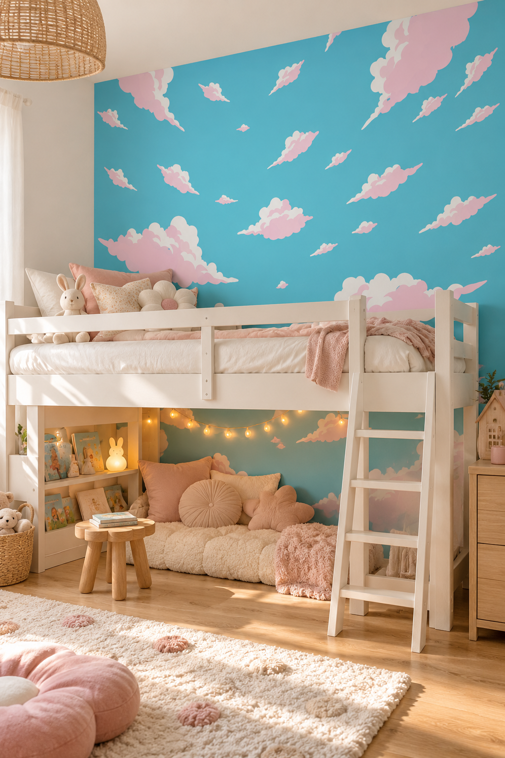 Nuages de sucre, papier peint panoramique dans une chambre d'enfant : visuel d'ambiance illustratif