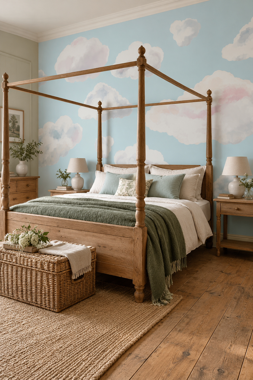 Nuées ensoleillées, papier peint panoramique dans une chambre : visuel d'ambiance illustratif