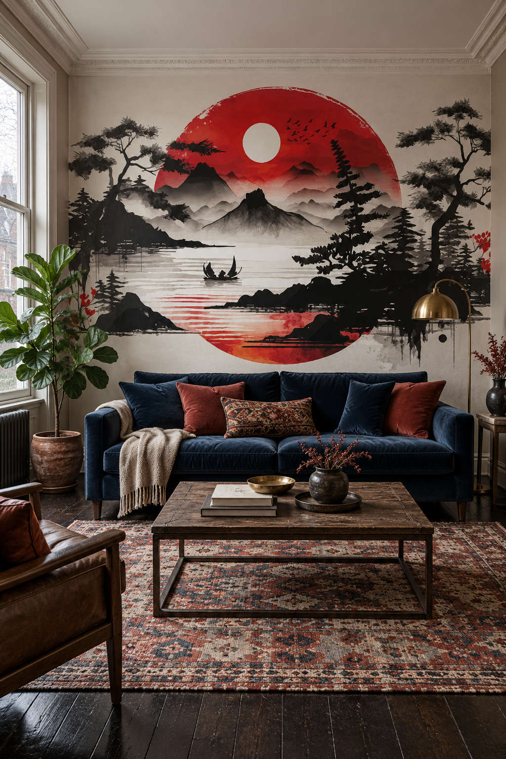 Oiseaux de paradis, papier peint panoramique dans un salon : visuel d'ambiance illustratif