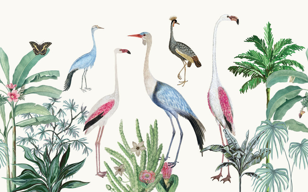 Papier peint panoramique Oiseaux entre feuillages : le décor à plat