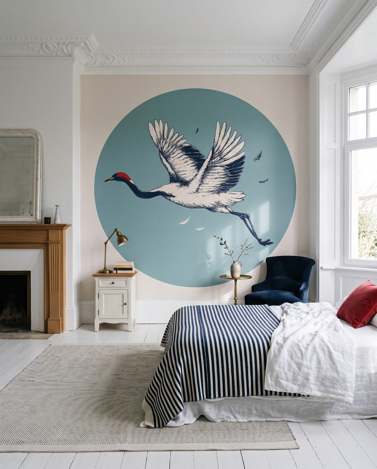 Vol de mouettes, papier peint panoramique dans une chambre : visuel d'ambiance illustratif