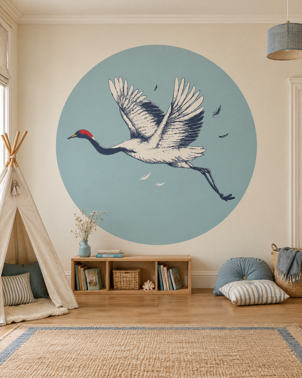 Vol de mouettes, papier peint panoramique dans une chambre d'enfant : visuel d'ambiance illustratif