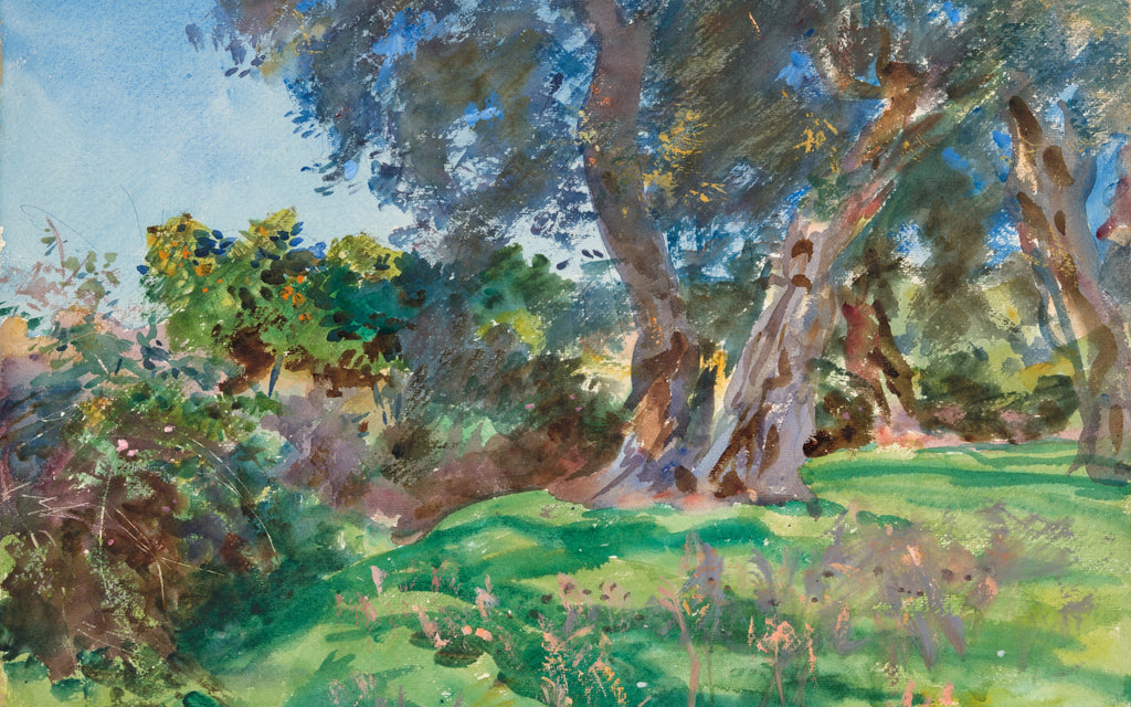 Papier peint panoramique Oliviers de Corfou : le décor à plat, d'après John Singer Sargent