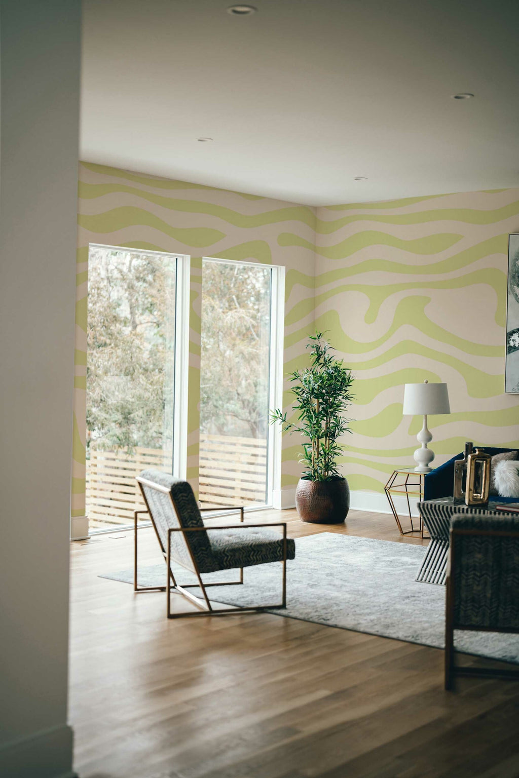 Ondes vert et crème · papier peint panoramique, vue 3