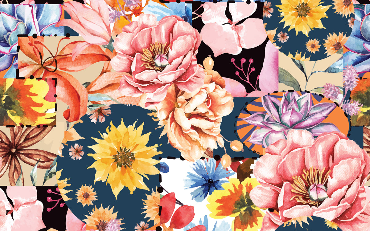Papier peint panoramique Patchwork d'aquarelles : le décor à plat