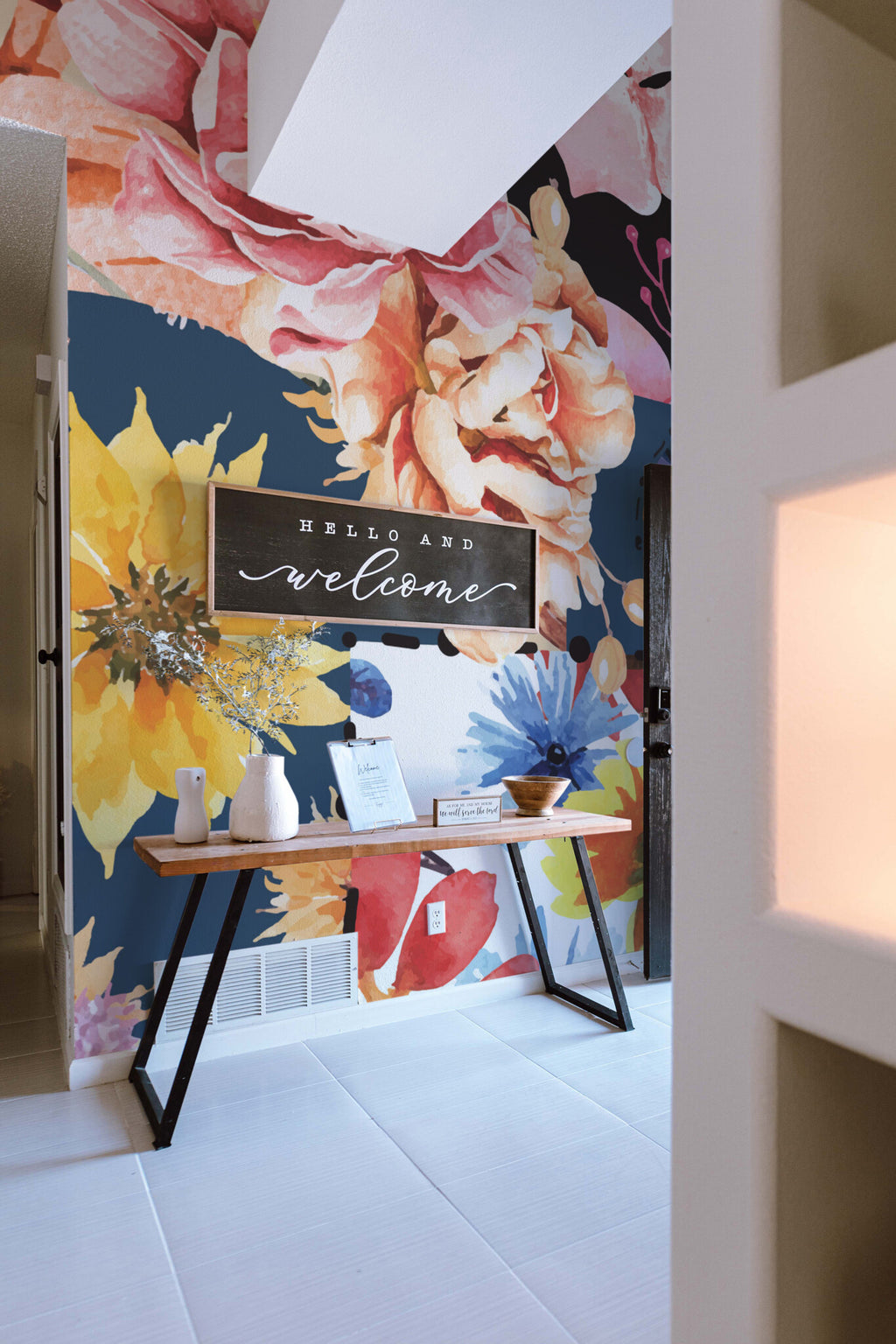 Patchwork d'aquarelles · papier peint panoramique fleurs