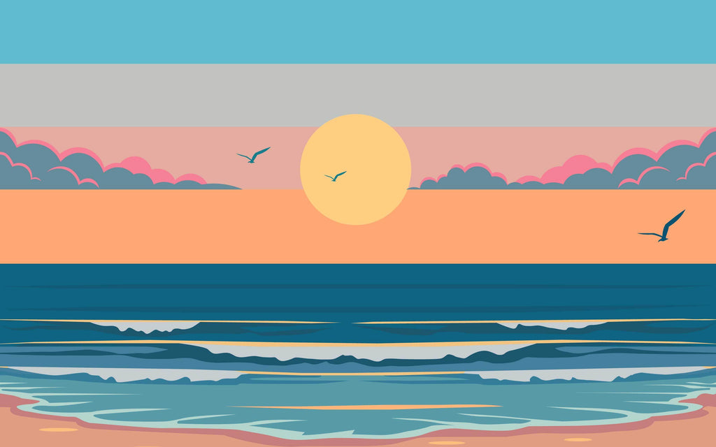 Papier peint panoramique Plage au soleil couchant : le décor à plat