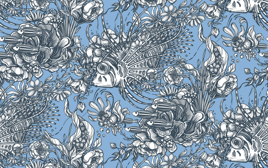 Papier peint panoramique Poissons fleuris : le décor à plat