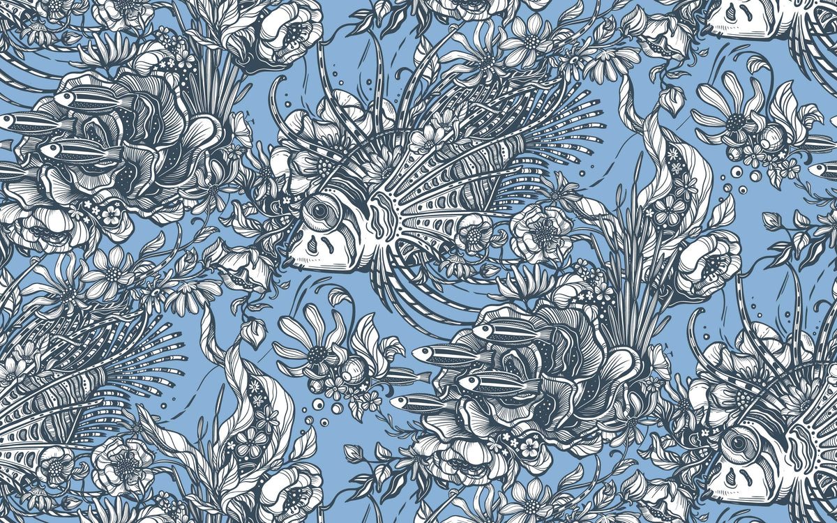 Papier peint panoramique Poissons fleuris : le décor à plat