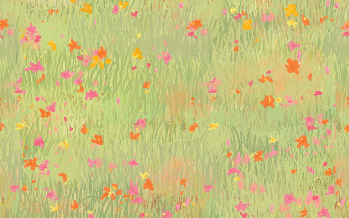 Papier peint panoramique Pré de coquelicots : le décor à plat