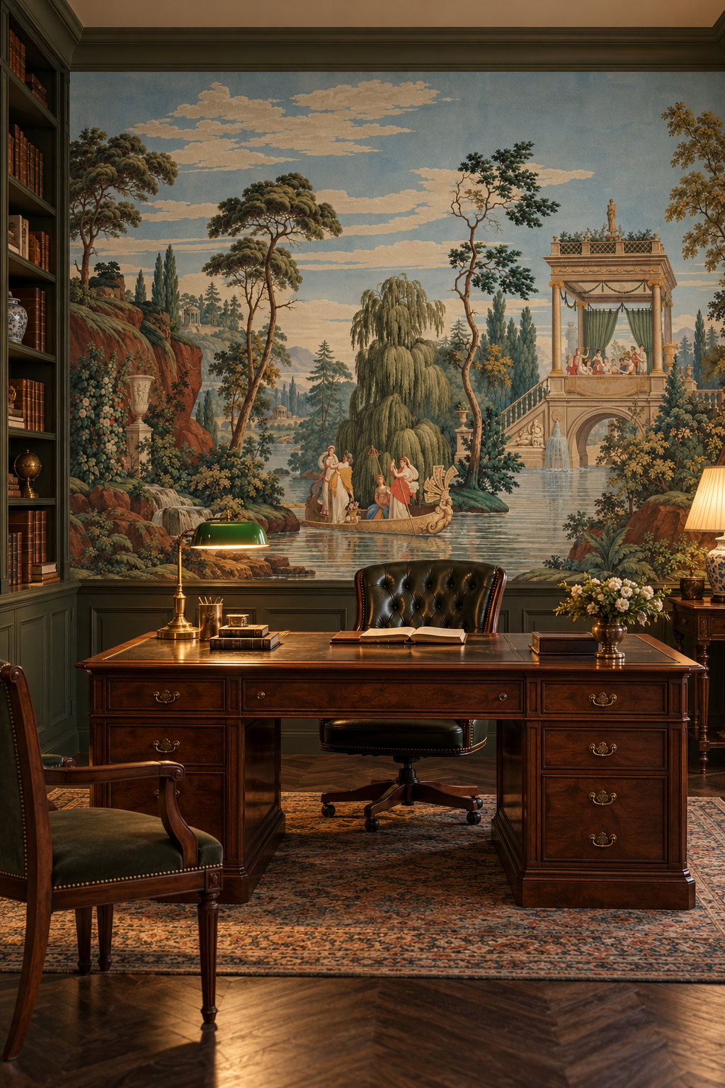 Promenade en barque, papier peint panoramique dans un bureau : visuel d'ambiance illustratif