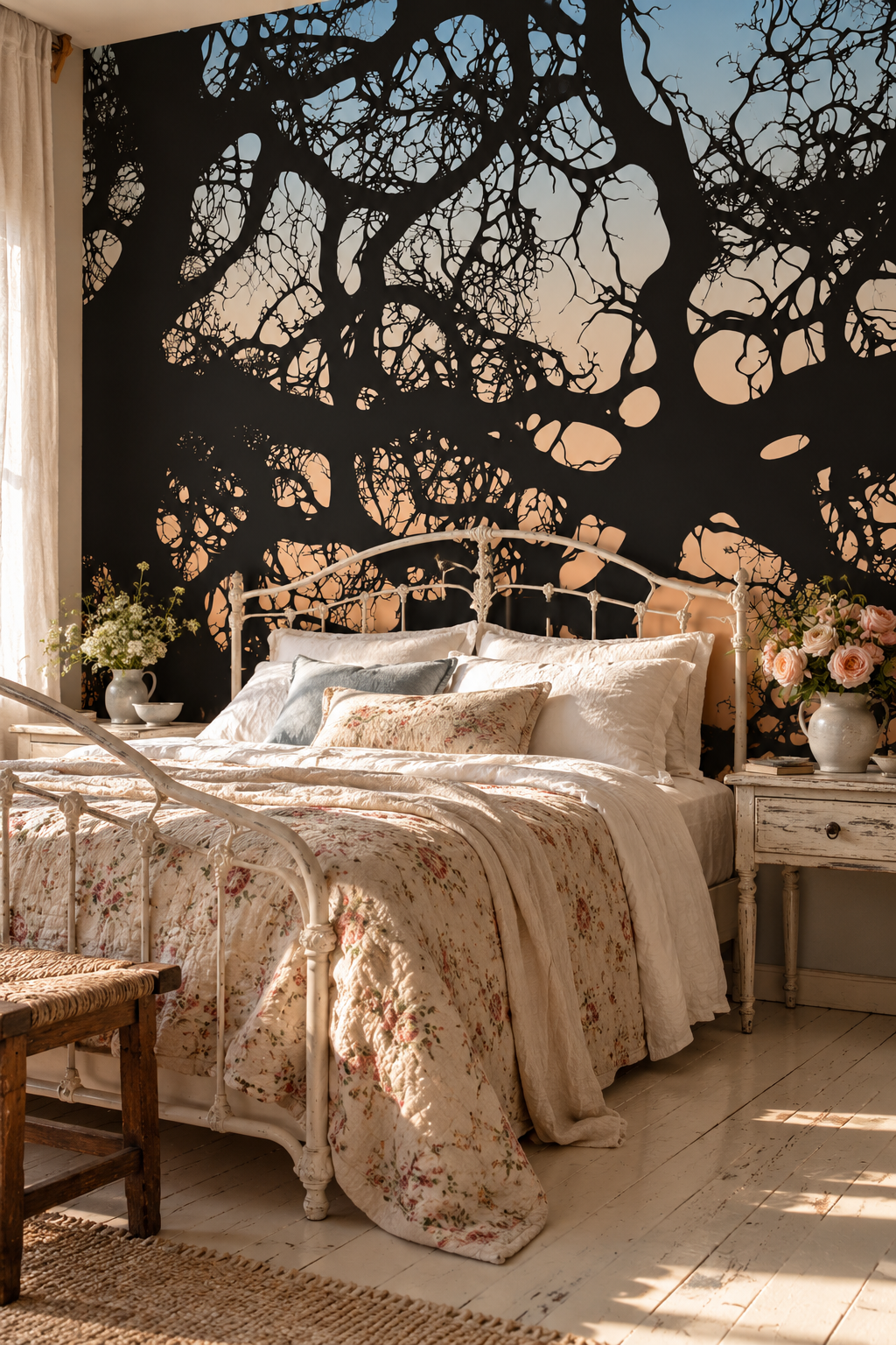 Ramure sombre, papier peint panoramique dans une chambre : visuel d'ambiance illustratif