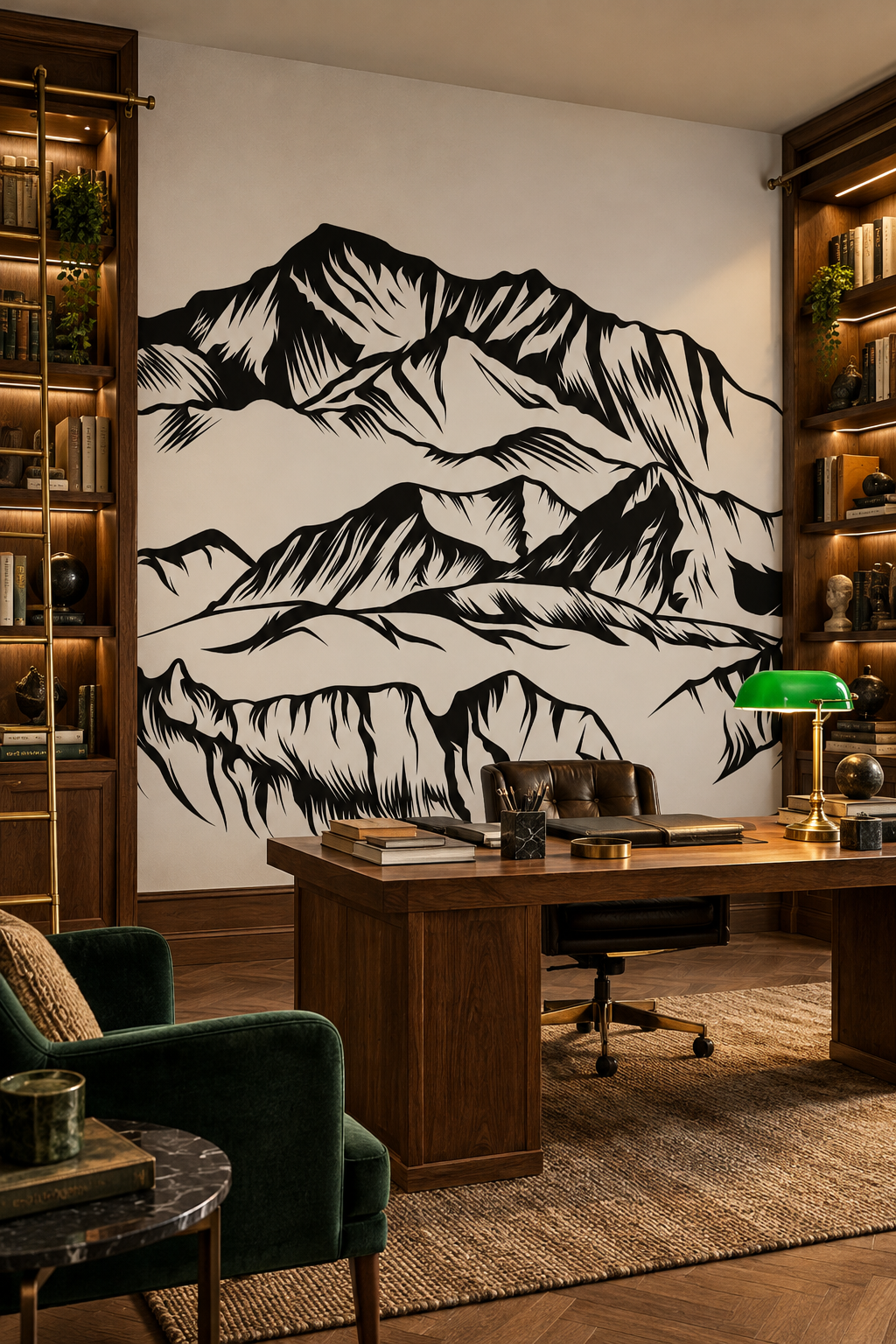 Relief monochrome, papier peint panoramique dans un bureau : visuel d'ambiance illustratif
